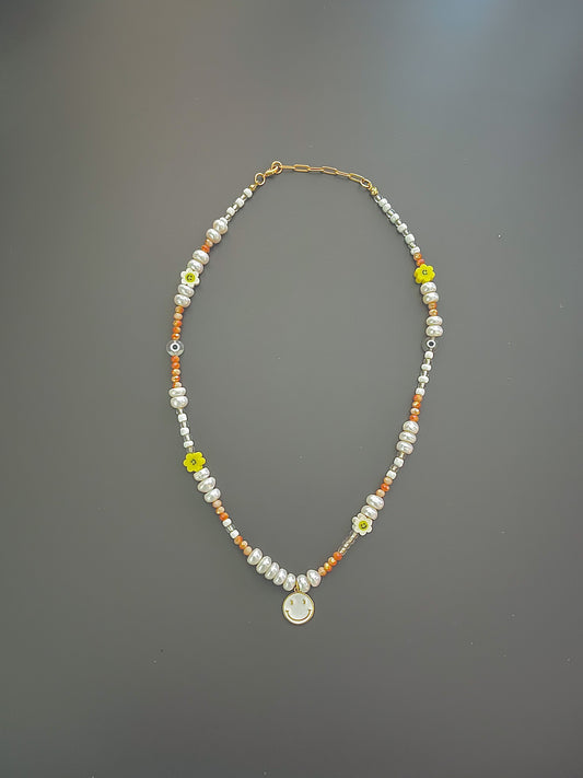 White Smiley Pendant Necklace