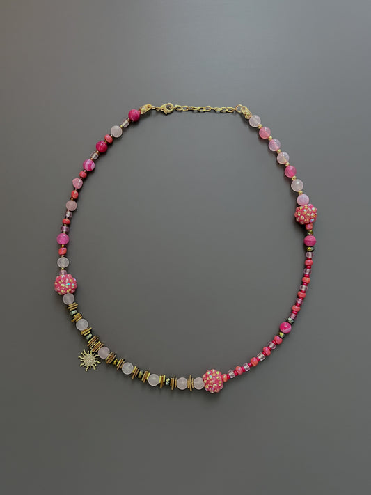 Pink Sun Charm Necklace