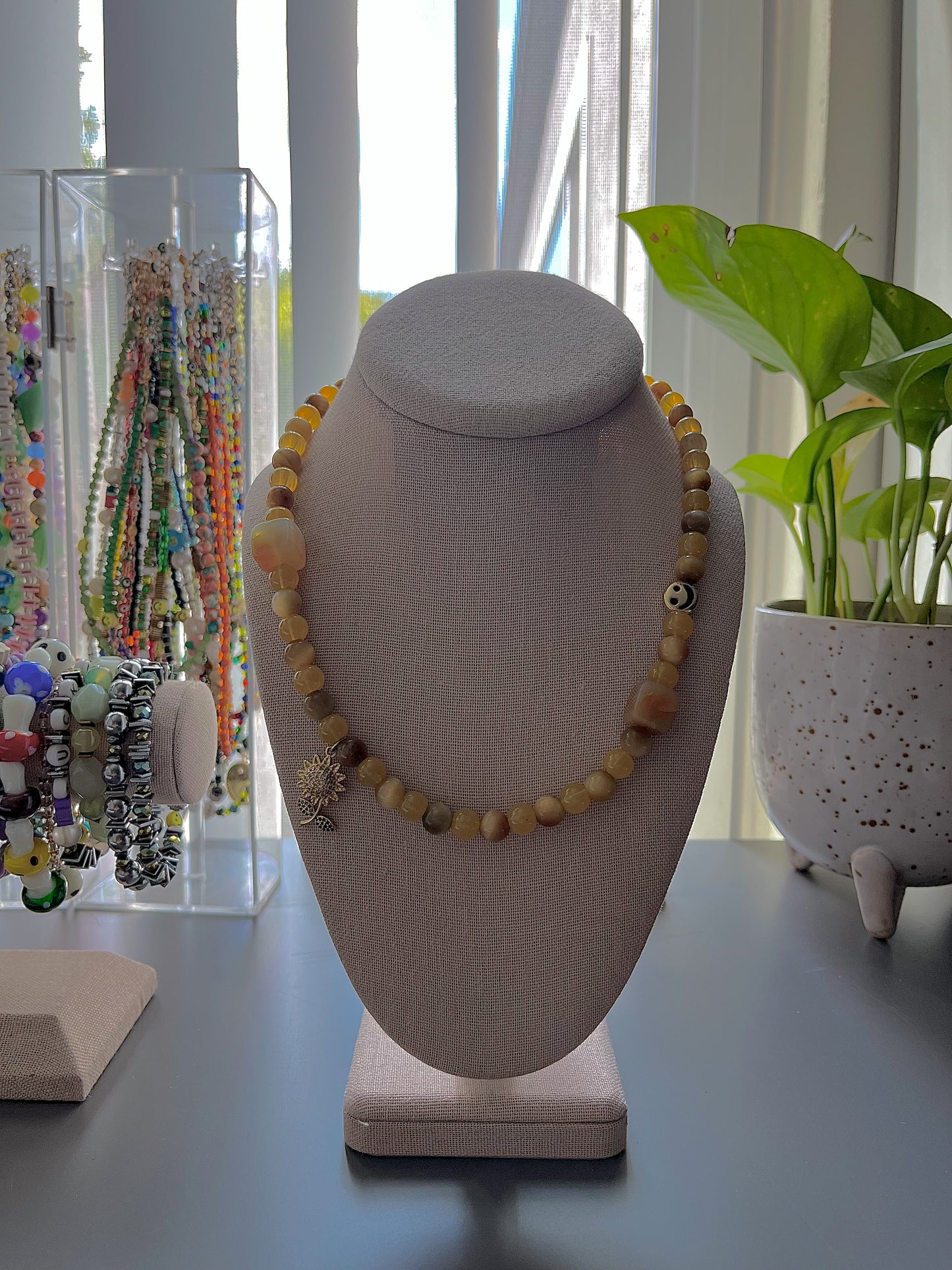 LIMITED EDITION: Sunflower and Gold Tiger Eye necklace